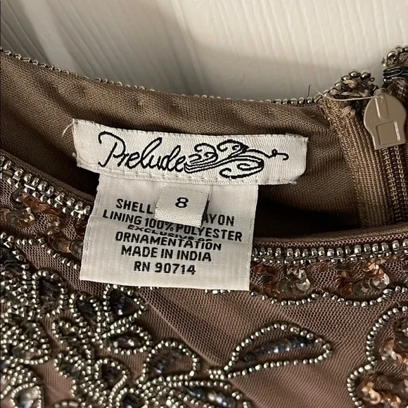 Brown Sequin Embellished Gown with 3/4 Sleeves - Picture 8 of 11